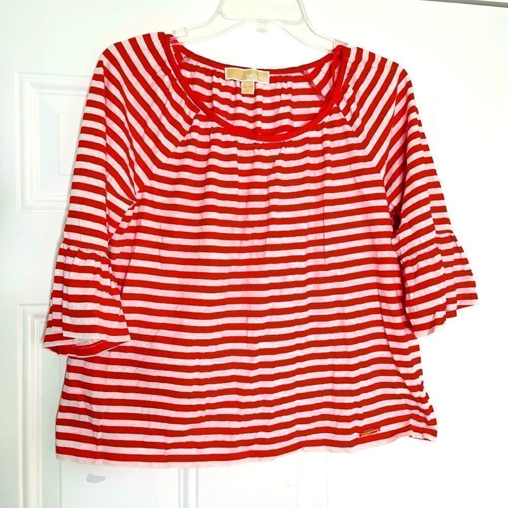 Michael Kors Red & White Stripe Blouse‎
